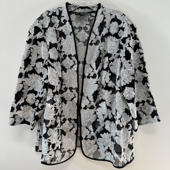 Alex Evenings Jackets & Blazers - Alex Evenings‎ Woman Sheer Black & White Floral Embroidered Jacket Topper 3x
